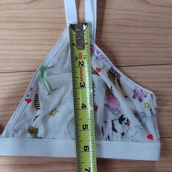 Parade White Summer Doodle Print Silky Mesh Triangle Bralette Size Large - Picture 11 of 12